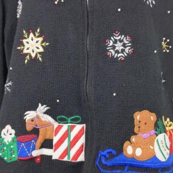 Hampshire Studio Christmas Sweater Cardigan Women's  full zip Santa  Size L - Picture 4 of 16